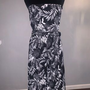 Strapless B&W Tropical Print Jumpsuit